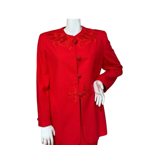 Gloria Vanderbilt Dresses & Skirts - Vintage Red Embroidered Skirt Suit Sz 18 Lined